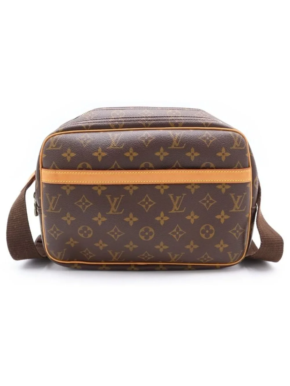 Louis Vuitton Monogram Reporter PM Shoulder Bag Brown Leather Gold